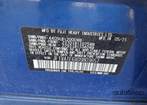 2016 Subaru Wrx Premium из США, поврежденный, VIN JF1VA1E6XG9803657